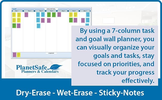 Sky Blue 7-Column Task, Goals & Objective Wall Horizontal Organizer 32" x 48". - Image 4