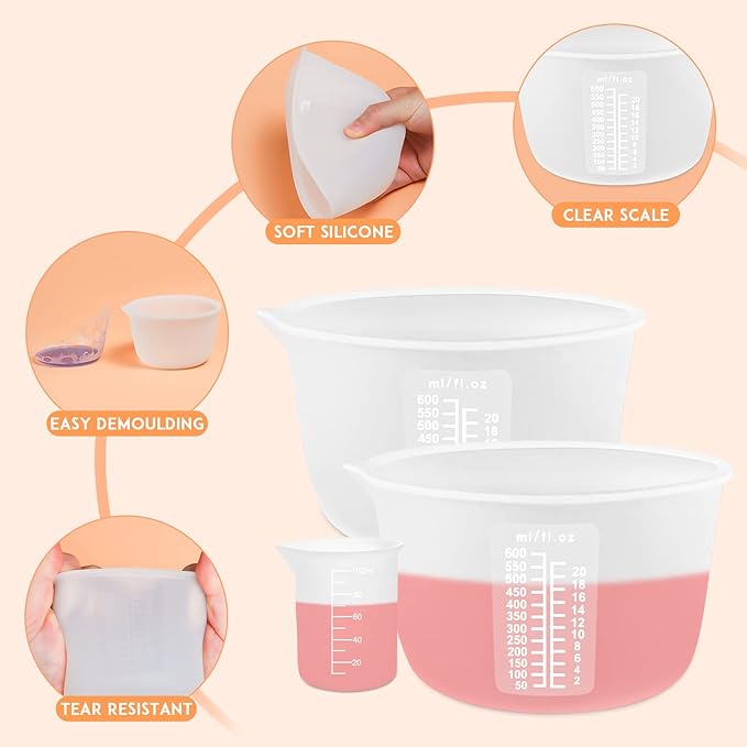 Silicone Measuring Cups Tool Kit, Non-Stick Large Bowls - Image 4