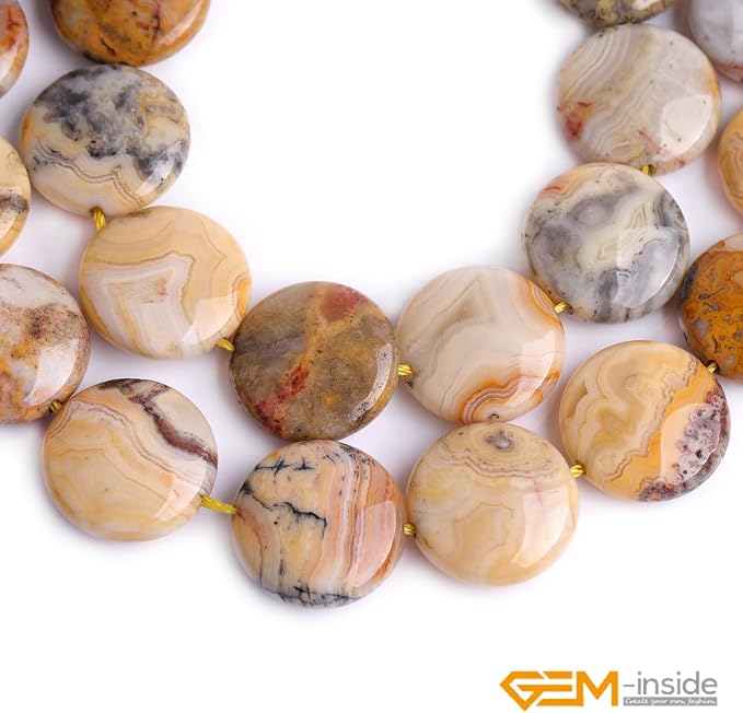 GEM-Inside Lace Agate Gemstone Loose Beads Natural 20mm Coin Crzay Crystal - Image 3