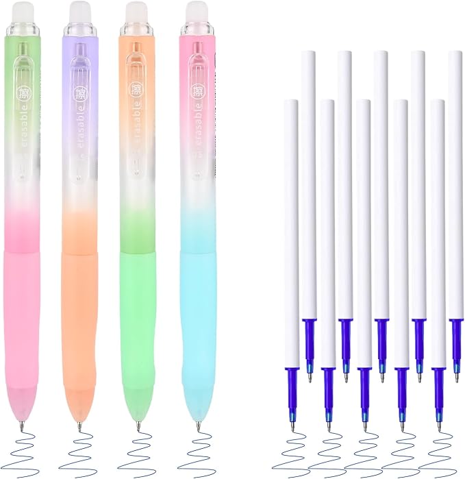 Temiary 4 Pcs Erasable Gel Pens & 10 Pcs Refills, Retractable Ink Pen by Temiary