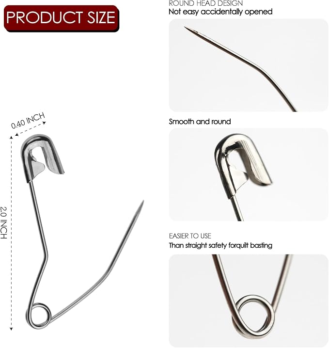 100 Pack Curved Safety Pins for Quilting Basting Pins 54mm/2inch Quilting - Image 2
