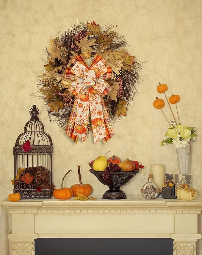Threetols 2 Rolls 10 Yards Fall Wired Edge Ribbons, 2.5inch Orange Plaid Burlap - Image 4