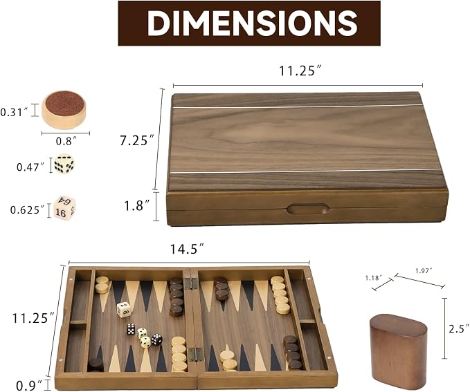 GSE Games & Sports Expert Premium Magnetic Wooden Folding Inlay Backgammon - Image 4