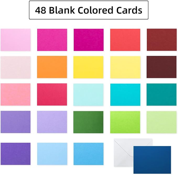 48 Pack Blank Folded Cards and Envelopes Colored Cards White Envelopes 5 x 7 - Image 6