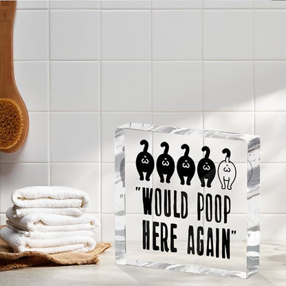 Funny Cat Bathroom Decor Acrylic Decorative Signs 4X4 Inch, Humorous Decorations - Image 6