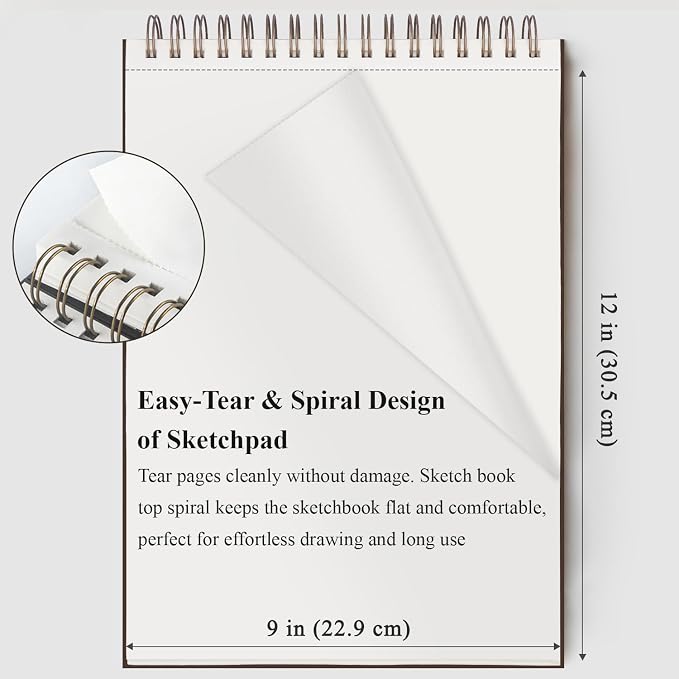 9" x 12" Sketch Book, Top Spiral Bound Sketch Pad, 2 Packs 100 Sheets Each - Image 4