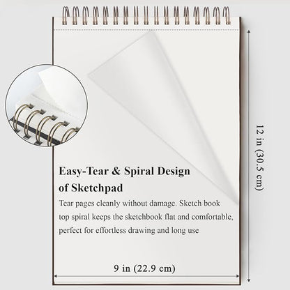 Fuxi 9" x 12" Sketch Book, Top Spiral Bound Sketch Pad, 100 Sheets 68lb/100gsm - Image 4