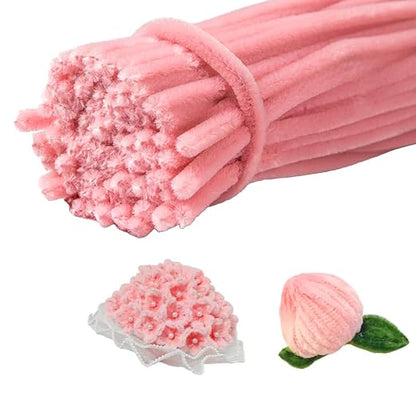 100 Pieces Pipe Cleaners Chenille Stem, Pastel Pink Color Pipe Cleaners Set by RSACCSKY