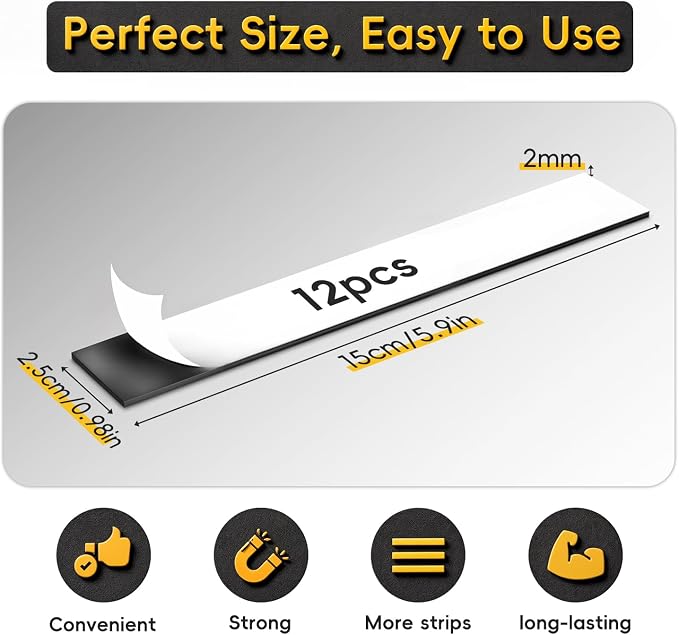 Magnetic Strips Self Adhesive, 12 Pack 6" x 1" Sticky Back Magnet Tapes - Image 2