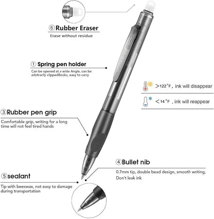 Aozora Erasable Pens Click Fine Point 0.7 mm Retractable Erasable Gel Pens - Image 2