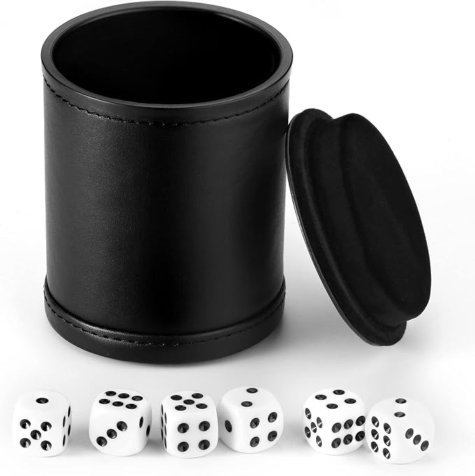 Felt Lined Dice Cup PU Leather Set, Quiet Shaker by Hloyacc
