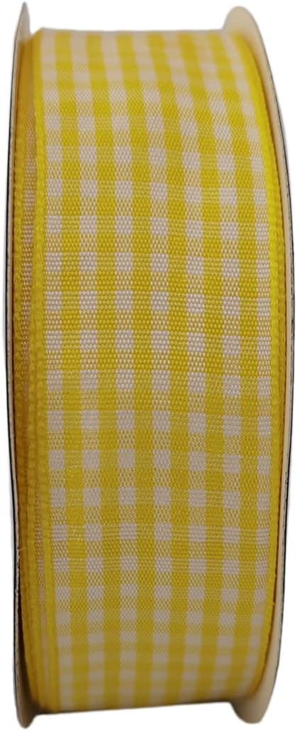 Yellow and White Gingham Ribbon Christmas Ribbon 25 Yards Each Roll 100% - Image 3