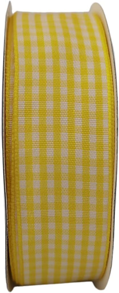 Yellow and White Gingham Ribbon Christmas Ribbon 25 Yards Each Roll 100% - Image 3