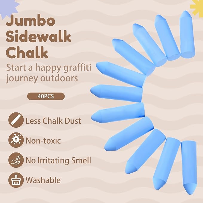 Fulmoon 40 Pcs Jumbo Sidewalk Chalk - Image 6