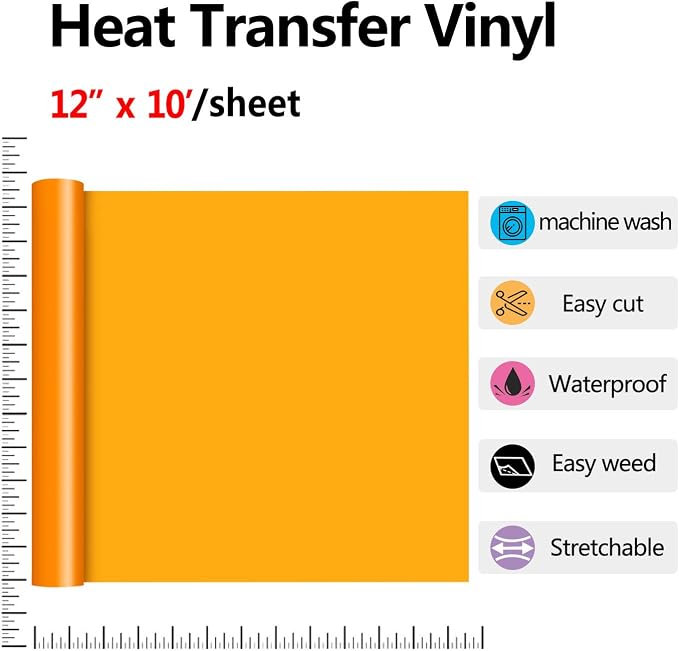 RENLITONG Orange HTV Iron on Vinyl 12Inch by 10ft Roll Heat Transfer Vinyl - Image 2
