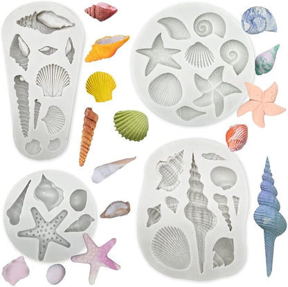 4 PCS Marine Theme Cake Fondant Silicone Mold Seashell Conch Starfish Baking by GeoGeoDIY