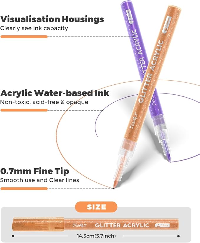 JusArt 32 Colors Glitter Markers, Glitter Paint Pens Sparkly and Shiny - Image 3