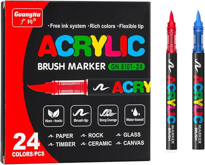 Acrylic Paint Markers Pens, 24 Vivid Colors Acrylic Markers Set, Direct Liquid by Unknown