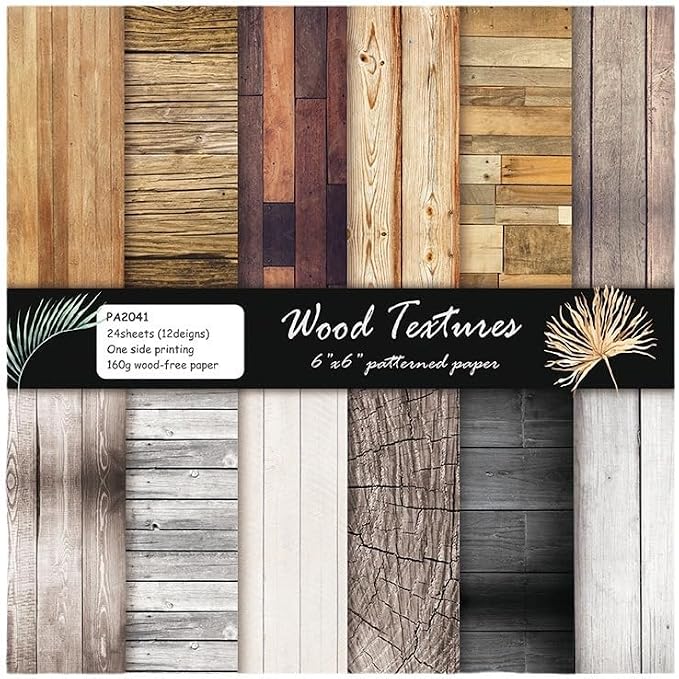 6x6 Inch Scrapbook Paper Pad, Single Sided 12 Unique Vintage Wood Designs by SXUSALLC
