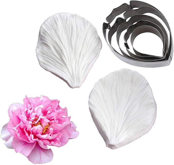 KALAIEN 5pcs Stainless Steel Peony Cutter 2pcs Fondant Silicone Mold Gumpaste by KALAIEN