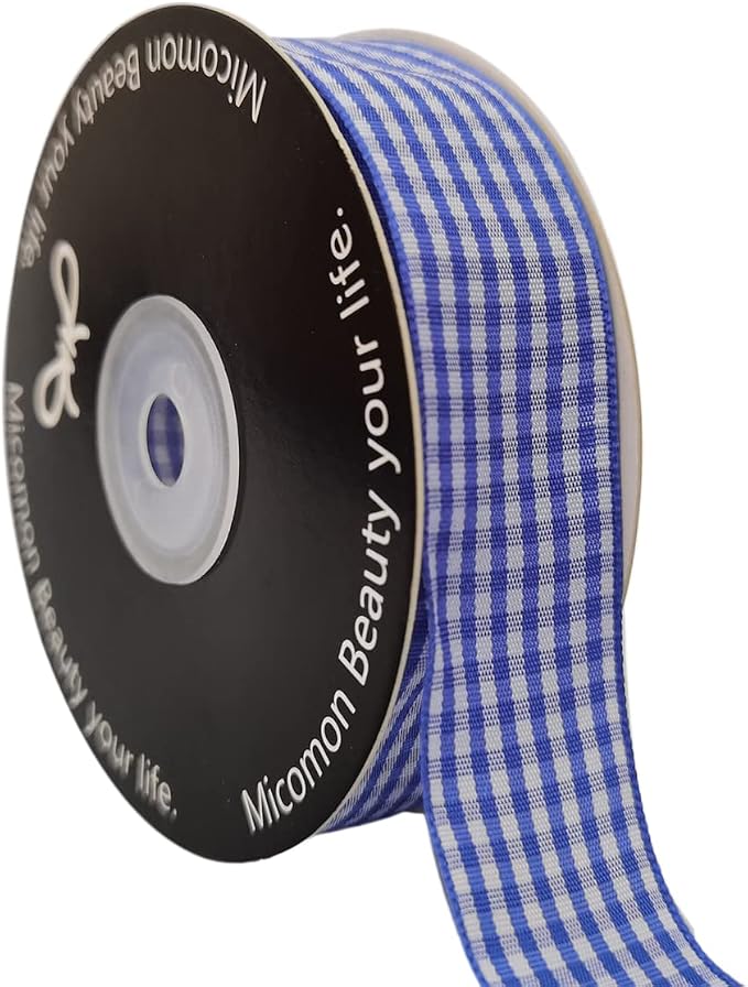 Blue and White Gingham Ribbon Plaid Ribbon 25 Yards Each Roll 100% Polyester by Micomon