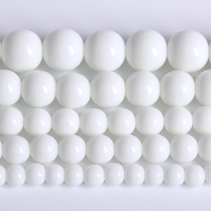 12MM Natural Stone White Porcelain Agate Beads Round Loose Stone Beads by Unknown