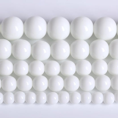 12MM Natural Stone White Porcelain Agate Beads Round Loose Stone Beads by Unknown
