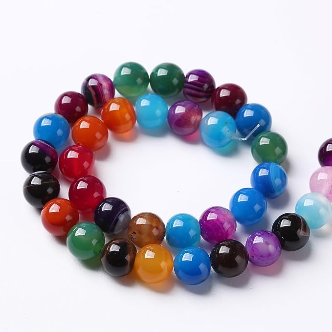 32pcs 12cm Natural Multicolor Stripe Agate Beads - Image 5