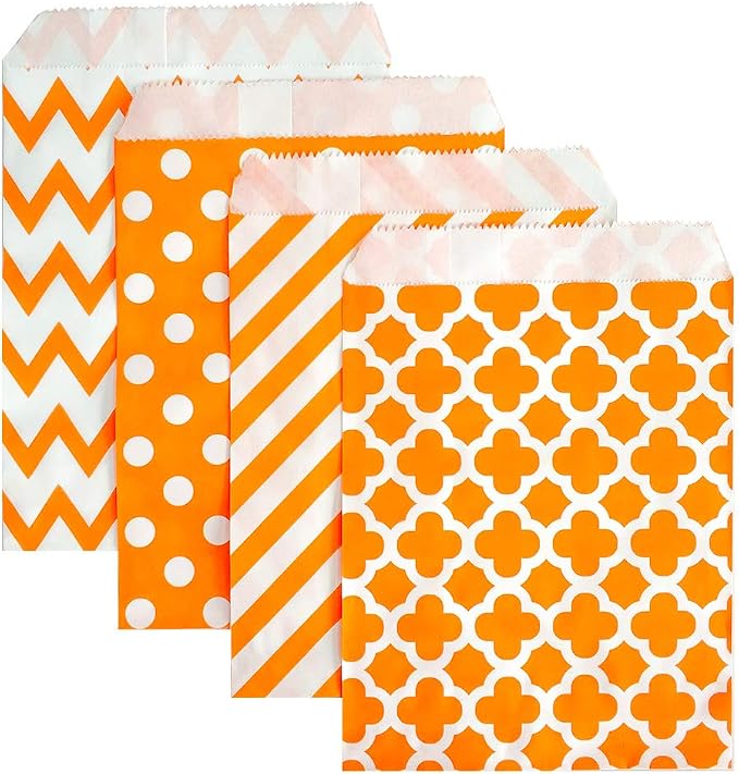 KEYYOOMY 200 Pcs Orange Candy Buffet Bags Small Cookie Bags Polka Dot Paper by KEYYOOMY