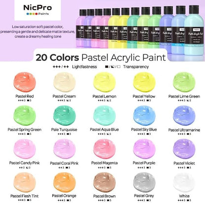 Nicpro 20 Colors Pastel Acrylic Paint Set, Large Bulk Pastel Acrylic Paint - Image 8