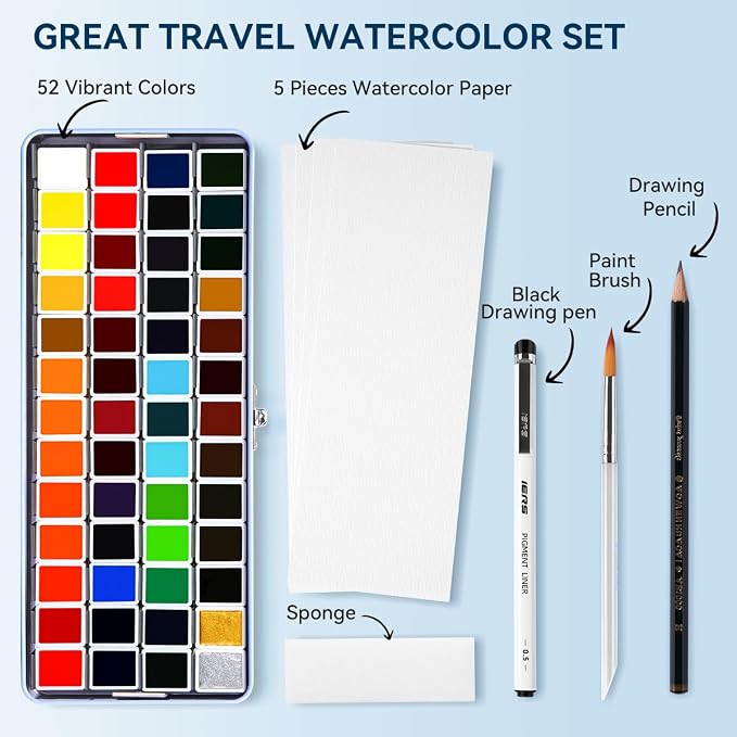 MeiLiang Watercolor Paint Set 52 Colors in Half Pans - Image 8