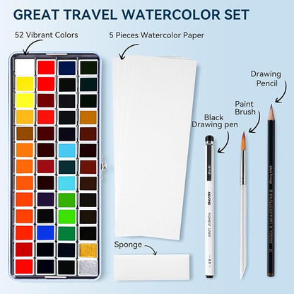 MeiLiang Watercolor Paint Set 52 Colors in Half Pans - Image 8