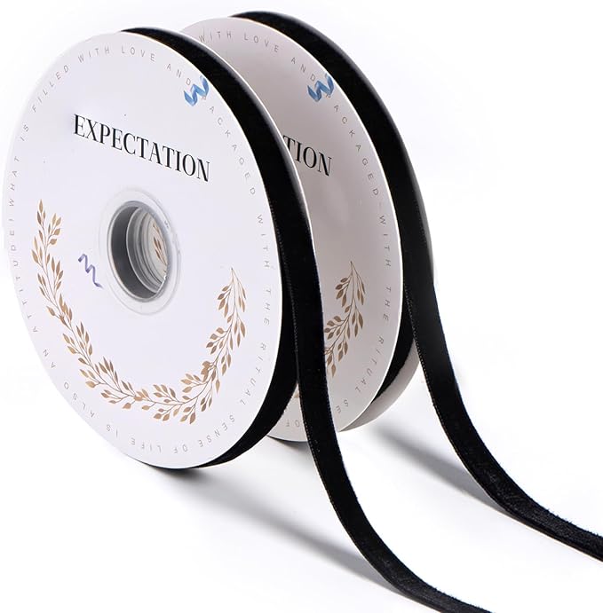 Black Velvet Ribbon 3/8'' 2 Rolls Total 30 Yards, Use by Unknown