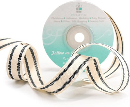 CT CRAFT LLC Ivory Cotton Black Stripes Ribbon 5/8" x 10 Yards - Image 3
