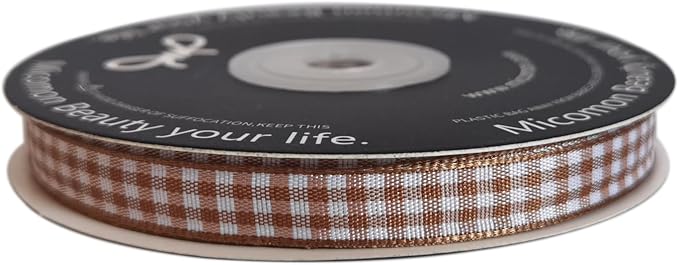 Micomon Khaki and White Woven Edge Plaid Ribbon 100% Polyester Gingham Ribbon - Image 4