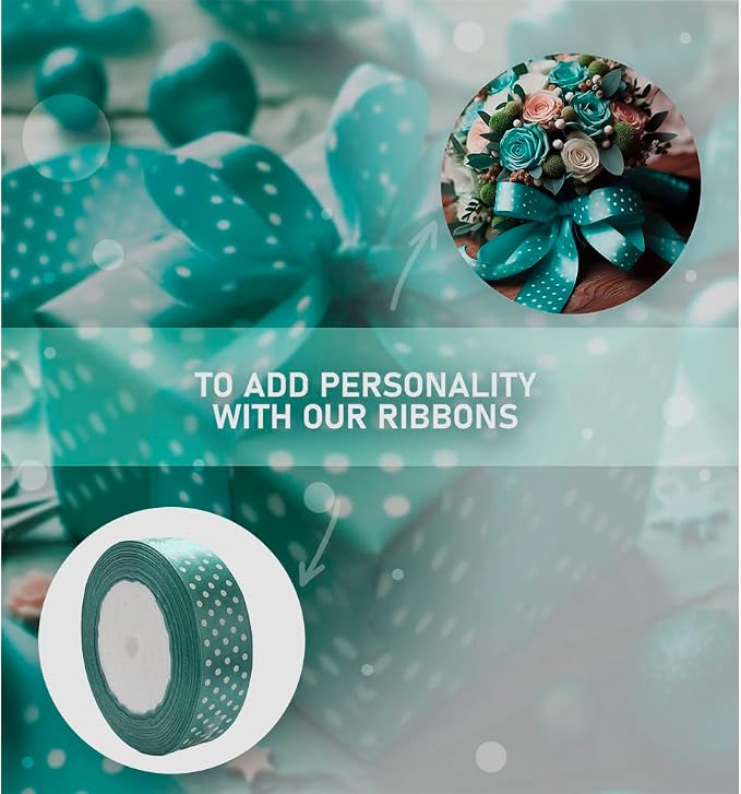 Ribbon 1 inch Mint with White Polka Dots Ribbons - Image 3