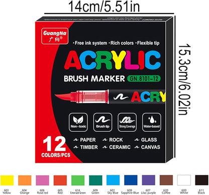 Acrylic Paint Markers Pens, 12 Vivid Colors Acrylic Markers Set, Direct Liquid - Image 2