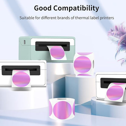 2" Circle Holographic Thermal Label Stickers, Round Printable Rainbow Glitter - Image 3