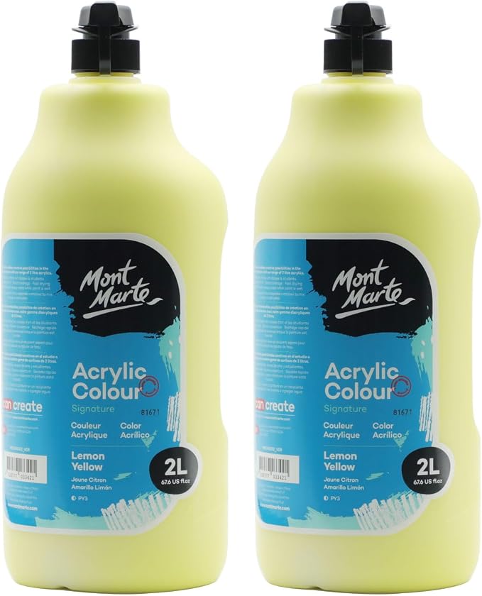 Mont Marte Discovery School Acrylic, 2 PACK, Lemon Yellow, 1/2 Gallon. Ideal by MontMarte