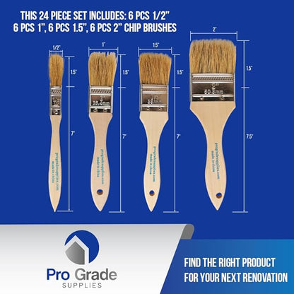 Pro Grade - Chip Brush – Paint Brush Set – 24 Pack - Natural China Bristle - Image 3
