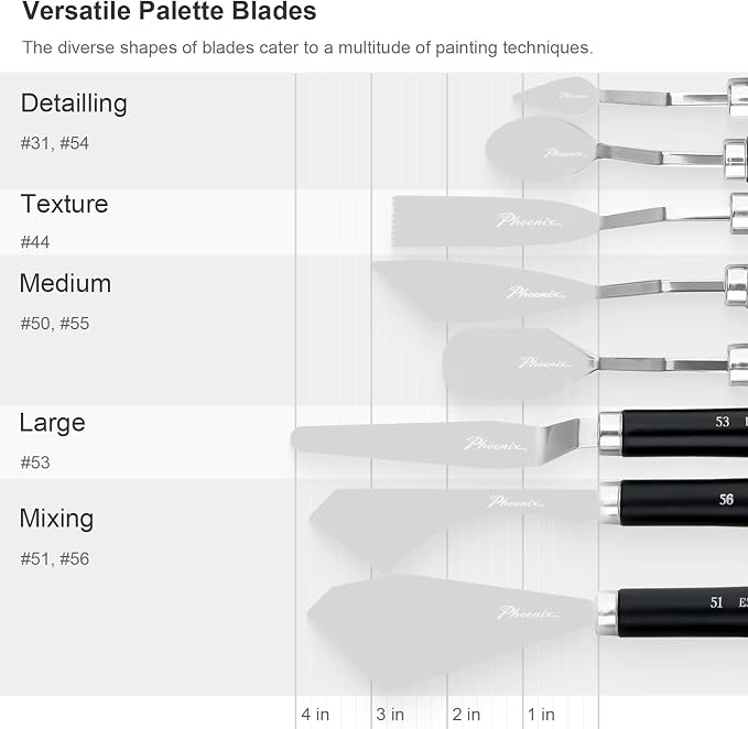 PHOENIX High Flexible Palette Knife Set, 8 Pieces Stainless Steel Painting - Image 3