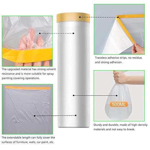 Pre-Taped Masking Film-43inx65ft Tape and Drape Painters Plastic Rolls - Image 3