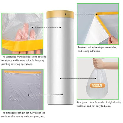 Pre-Taped Masking Film-22inx65ft Tape and Drape Painters Plastic Rolls - Image 3