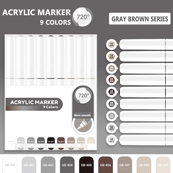 Water Based Acrylic Paint Markers, 9 Colors Acrylic Paint Pens Set - Image 2