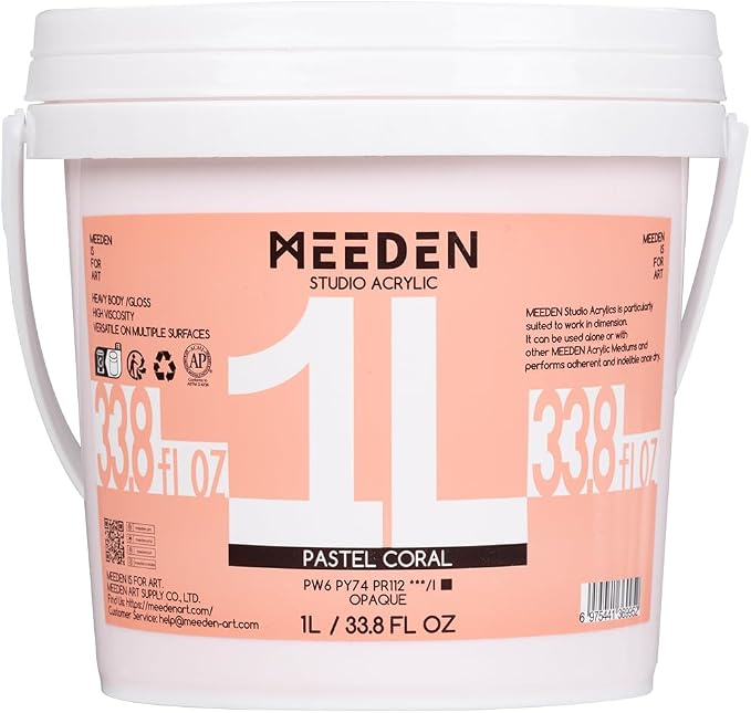MEEDEN Pastel Coral Acrylic Paint: 1 L /33.8 oz Heavy Body Gloss Pink Paints by MEEDEN