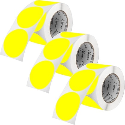 Perco Fluorescent Yellow 3-Inch Round Circle Dot Sticker Labels by Perco