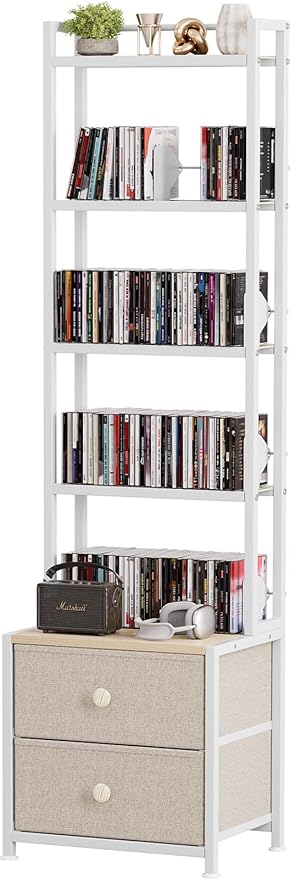 CD Storage Rack with Drawer, 5-Tier DVD Organizer Shelf w/Adjustable Book by Unknown