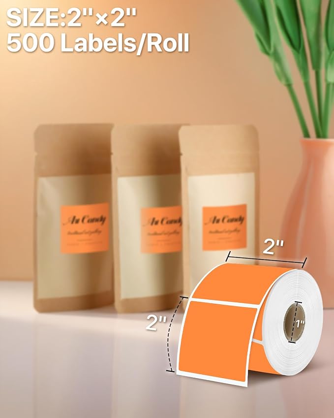 iEager Orange Square Thermal Label Stickers, 500 Sheets/Roll - Image 2