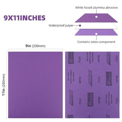 Sandpaper 320 Grit 20 PCS, Wet Dry Sanding Sheets 9 x 11 Inch, Automotive - Image 2