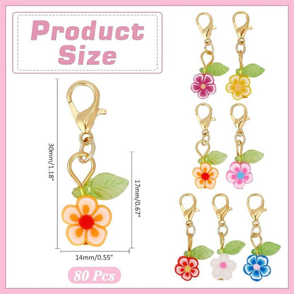 80Pcs Flower Stitch Markers Charms Handmade Polymer Clay Pendant Decorations - Image 2
